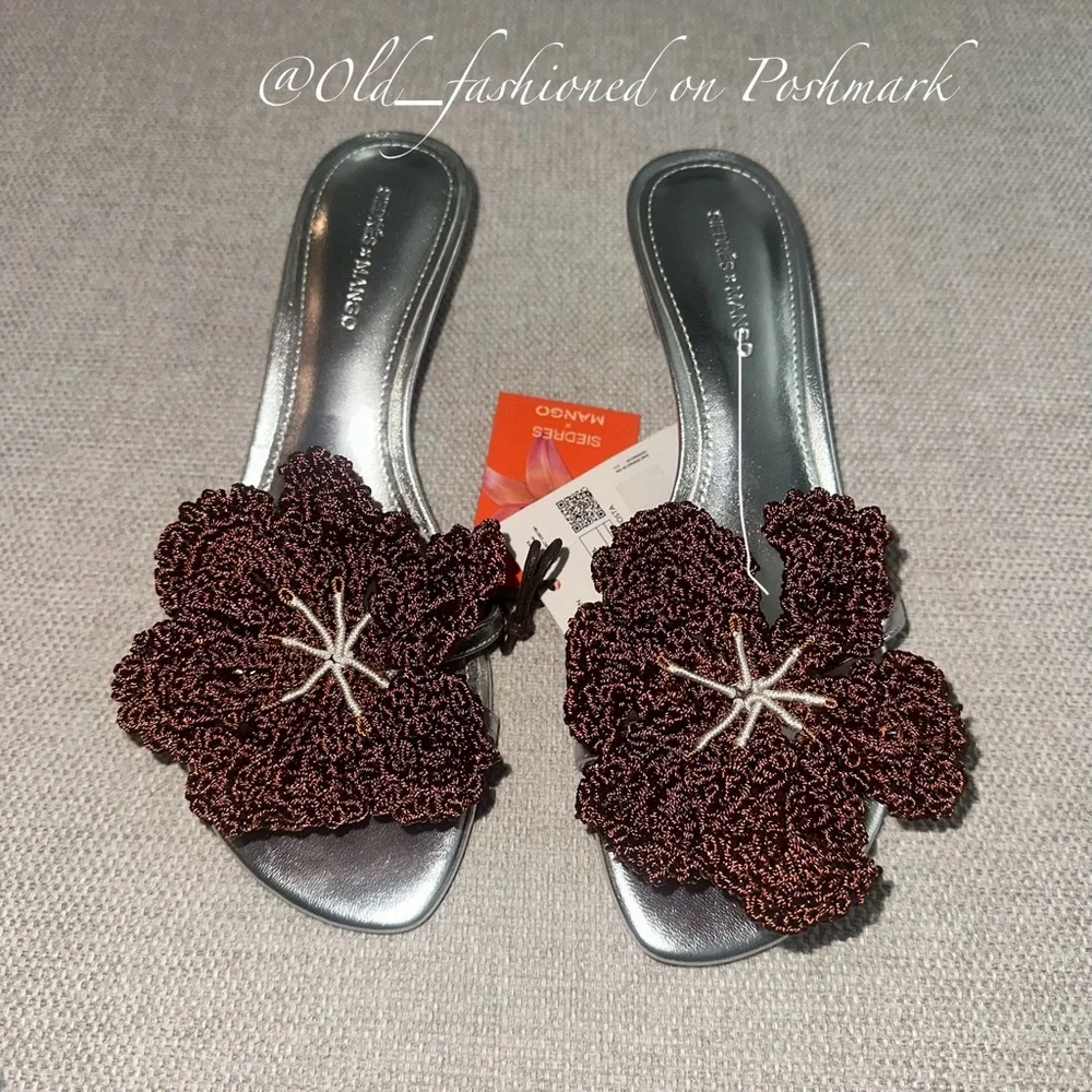 MANGO Leather Heeled Sandals with Flower